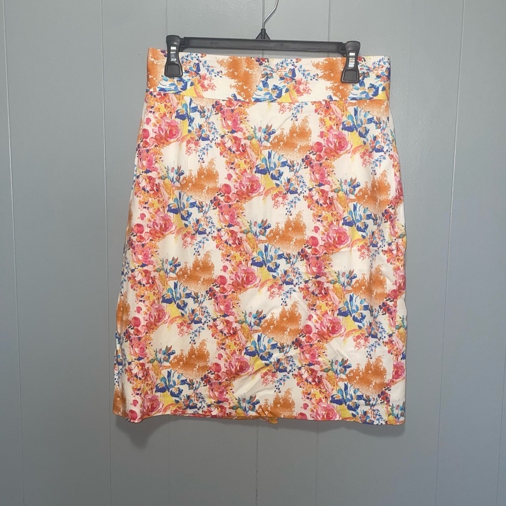 Antonio Melani Orange and Pink Floral Knee Length Pencil Skirt Size 6